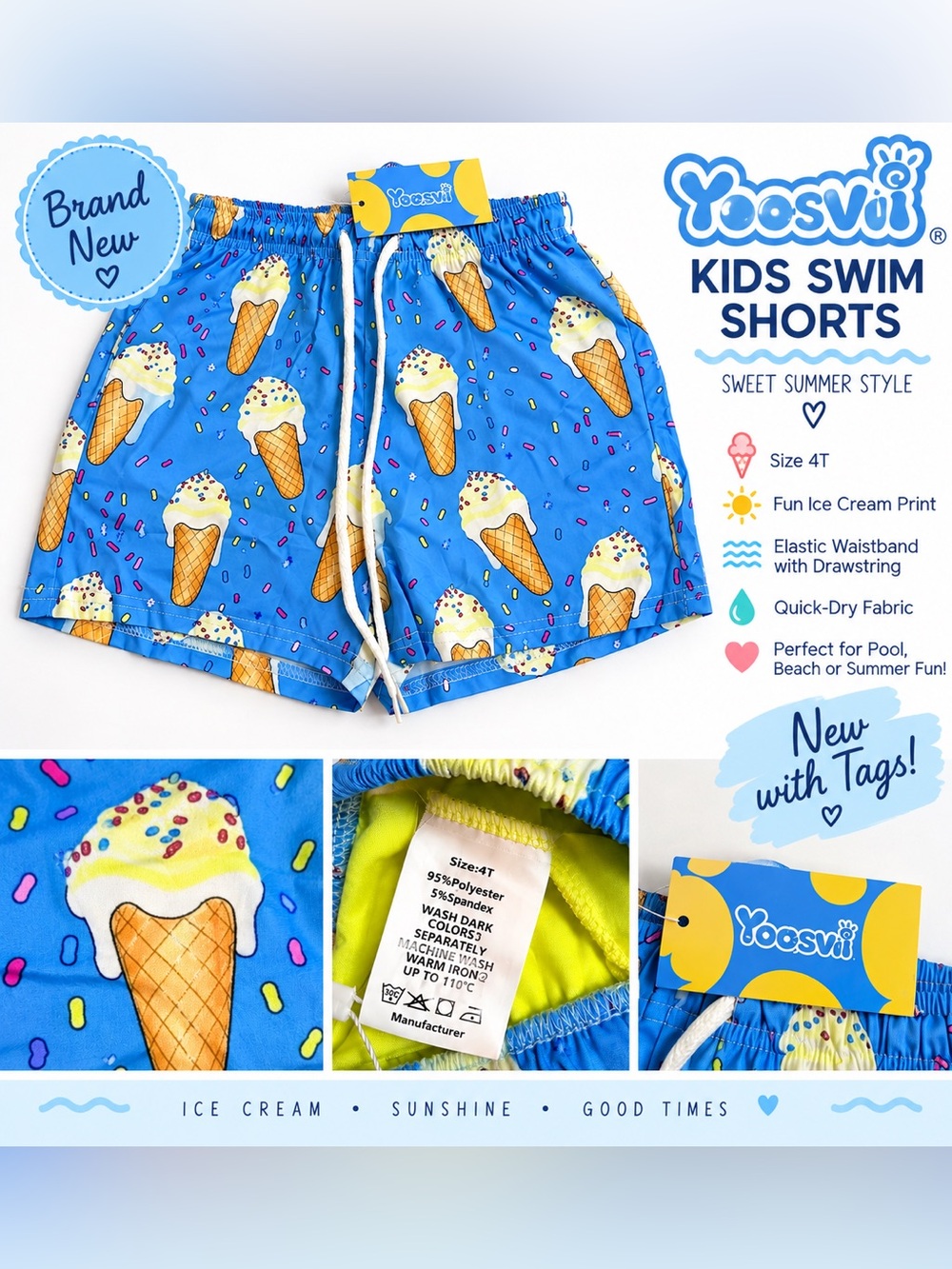 Brand New Kids Ice Cream Swim Shorts – Size 4T